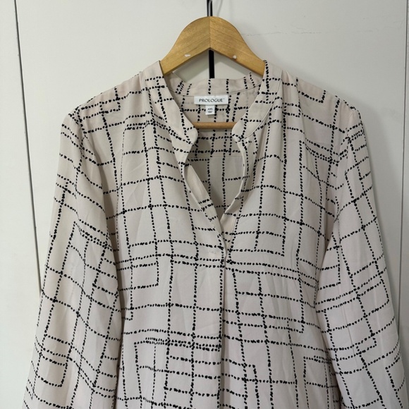 PROLOGUE XXL Long Sleeve V-Neck Blouse Grid Print Office Career - Picture 2 of 5